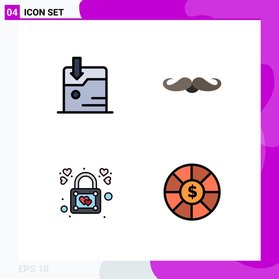 Pack of 4 creative Filledline Flat Colors of business lock moustache male padlock Editable Vector Design Elements