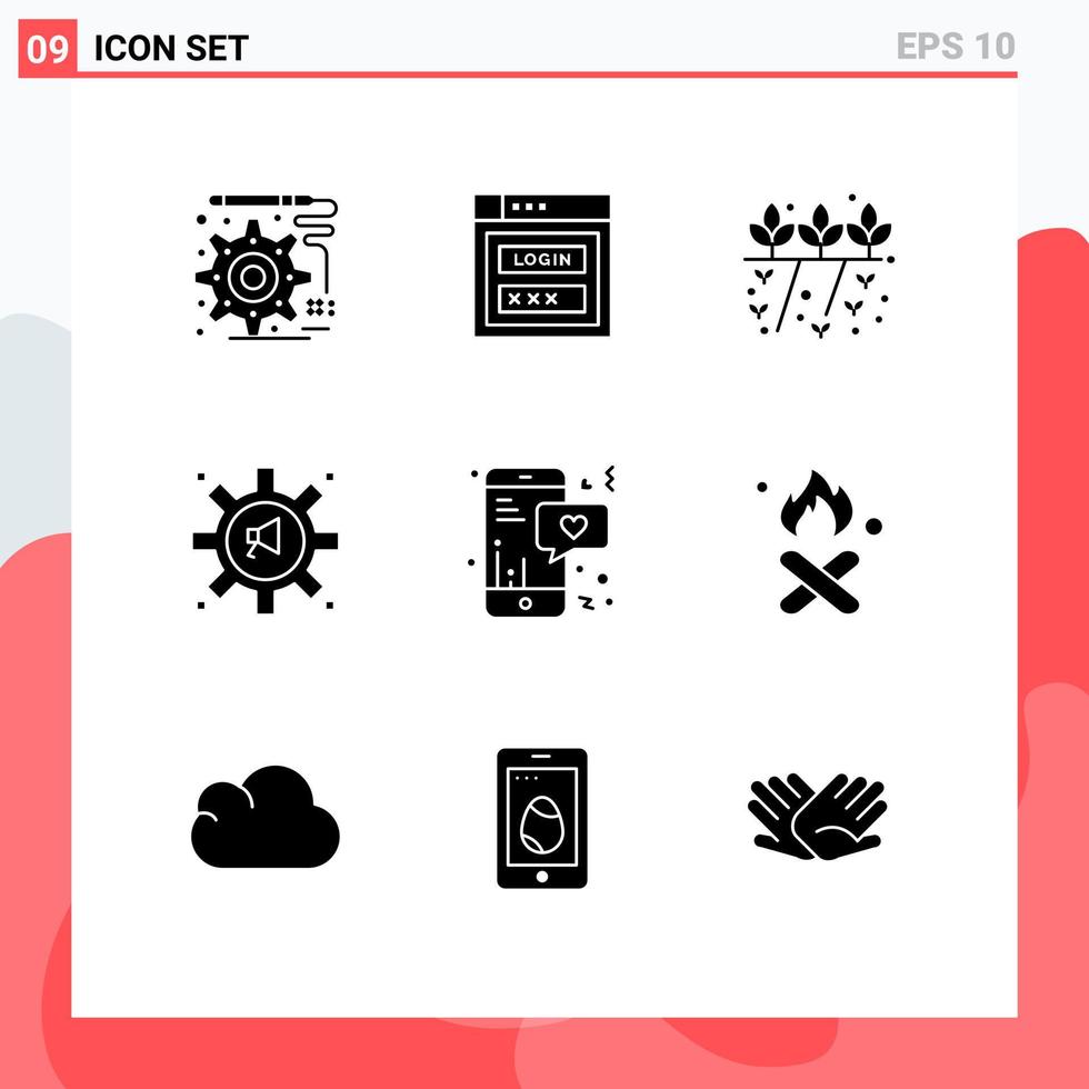 Set of 9 Modern UI Icons Symbols Signs for mobile megaphone grower marketing announcement Editable Vector Design Elements