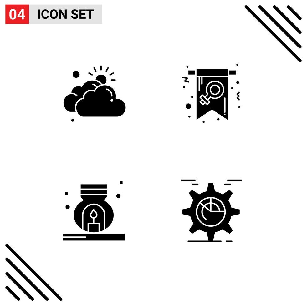 Group of 4 Modern Solid Glyphs Set for cloud burner sun female scent Editable Vector Design Elements