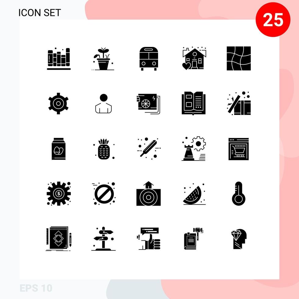 25 User Interface Solid Glyph Pack of modern Signs and Symbols of mesh real auto favorite transport Editable Vector Design Elements