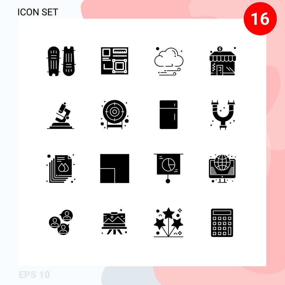 Pictogram Set of 16 Simple Solid Glyphs of lab dollar digital shop weather Editable Vector Design Elements