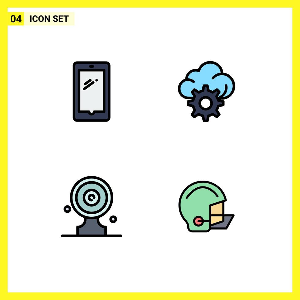 4 Universal Filledline Flat Colors Set for Web and Mobile Applications phone focus board android gear news target Editable Vector Design Elements