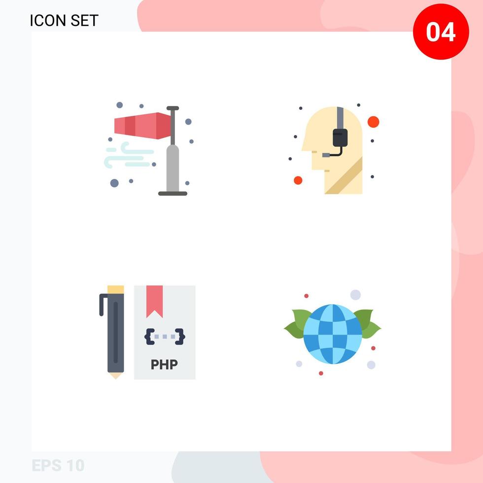 conjunto de 4 iconos planos vectoriales en la cuadrícula para el desarrollo de llamadas de viento de poste de codificación de aire elementos de diseño vectorial editables vector