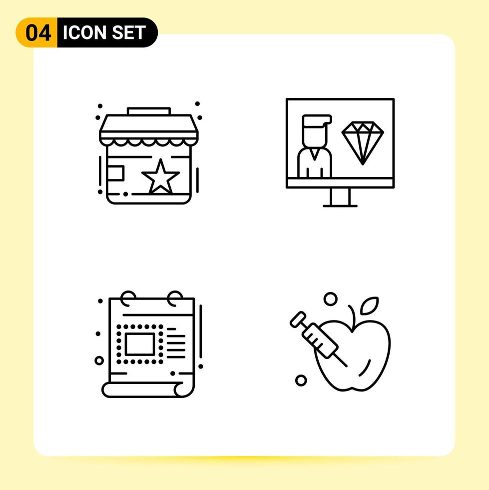 4 iconos creativos para el diseño moderno de sitios web y aplicaciones móviles receptivas 4 símbolos de contorno signos sobre fondo blanco paquete de 4 iconos fondo de vector de icono negro creativo