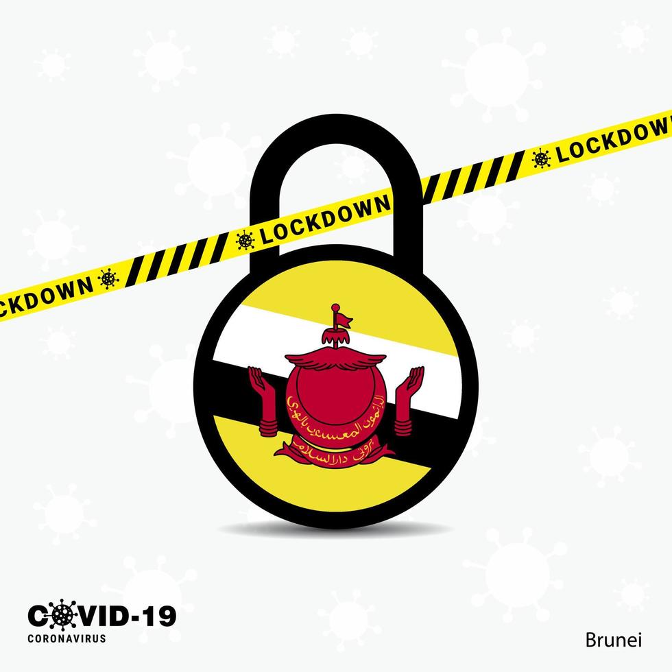 Brunei Lock DOwn Lock Coronavirus pandemic awareness Template COVID19 Lock Down Design vector