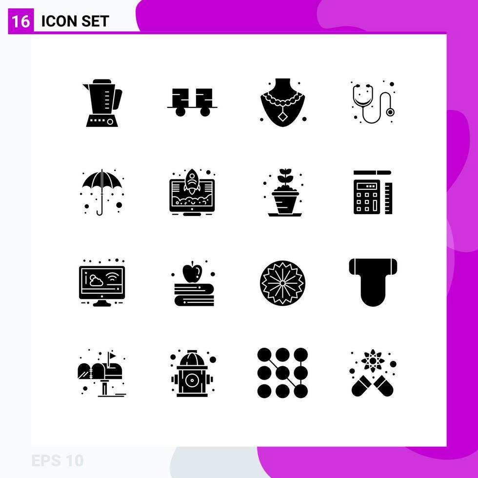 Set of 16 Modern UI Icons Symbols Signs for gras stethoscope lift truck medicine doctor Editable Vector Design Elements