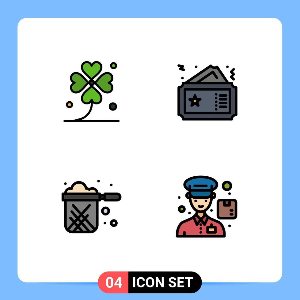 Group of 4 Filledline Flat Colors Signs and Symbols for clover movie irish pass pan Editable Vector Design Elements