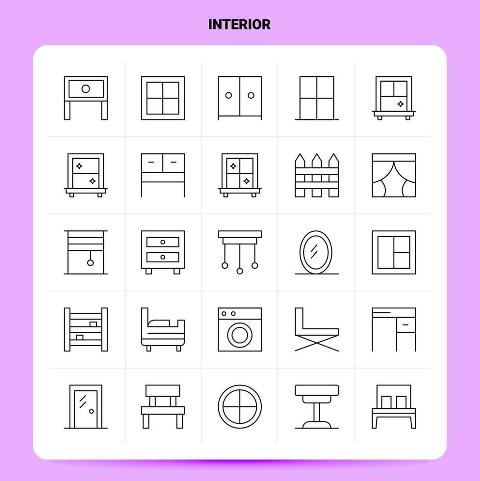 OutLine 25 Interior Icon set Vector Line Style Design Black Icons Set Linear pictogram pack Web and Mobile Business ideas design Vector Illustration