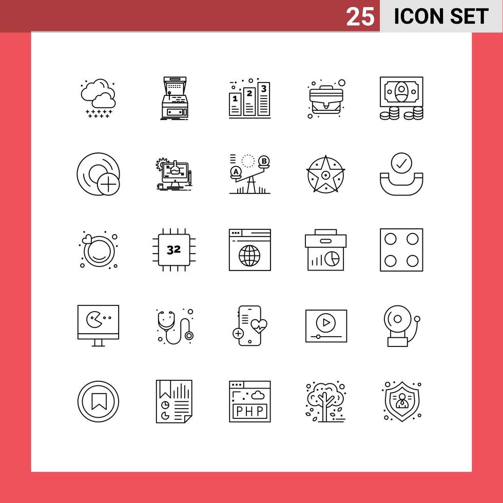 25 Thematic Vector Lines and Editable Symbols of cash office bar case phases Editable Vector Design Elements