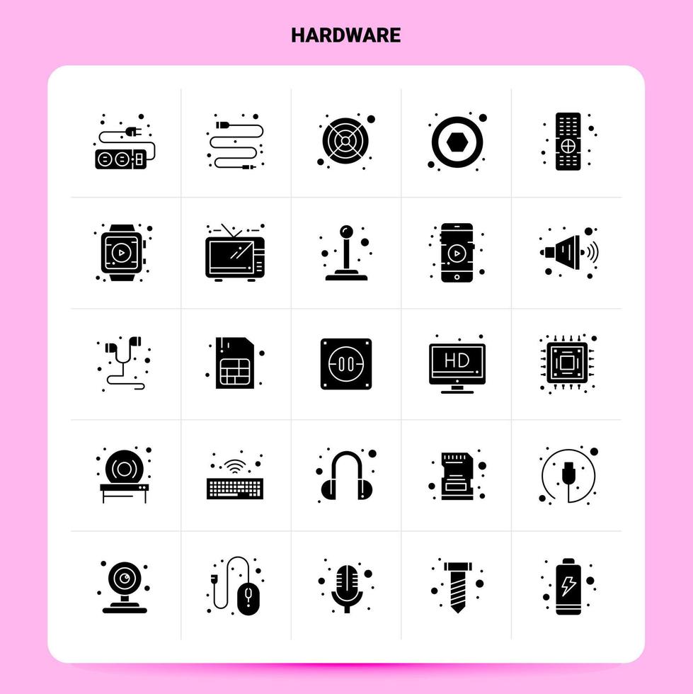 Solid 25 Hardware Icon set Vector Glyph Style Design Black Icons Set Web and Mobile Business ideas design Vector Illustration