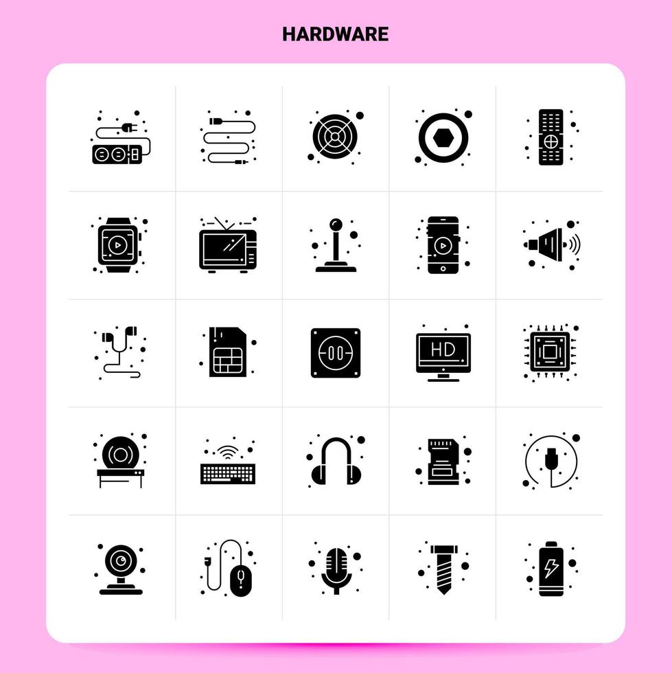 conjunto de iconos de hardware sólido 25 diseño de estilo de glifo vectorial conjunto de iconos negros diseño de ideas de negocios web y móvil ilustración vectorial vector