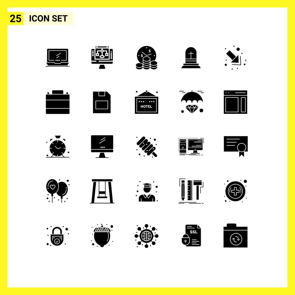 Set of 25 Vector Solid Glyphs on Grid for arrow cross computer christian time Editable Vector Design Elements