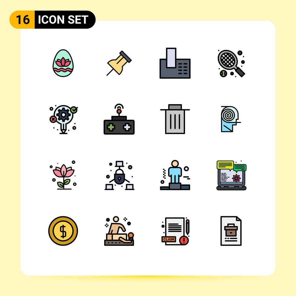 Modern Set of 16 Flat Color Filled Lines Pictograph of process gear call idea sport Editable Creative Vector Design Elements