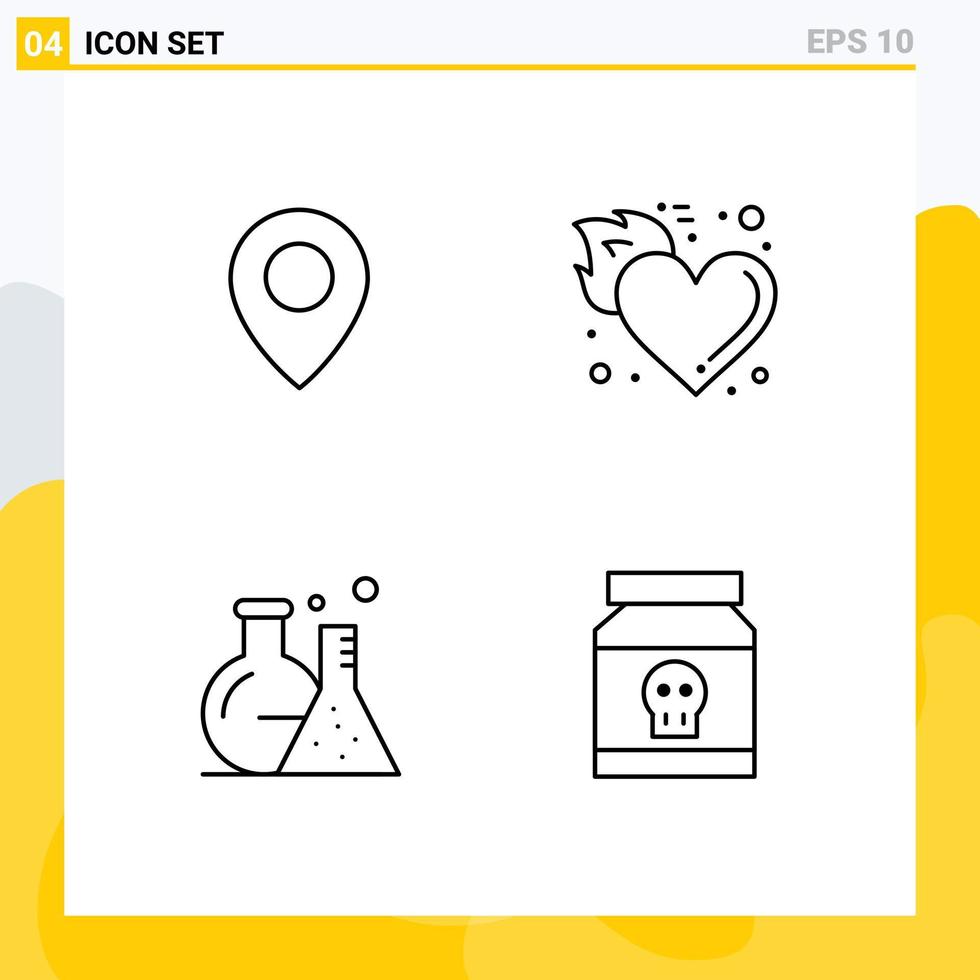 Set of 4 Commercial Filledline Flat Colors pack for twitter flask fire hot science Editable Vector Design Elements