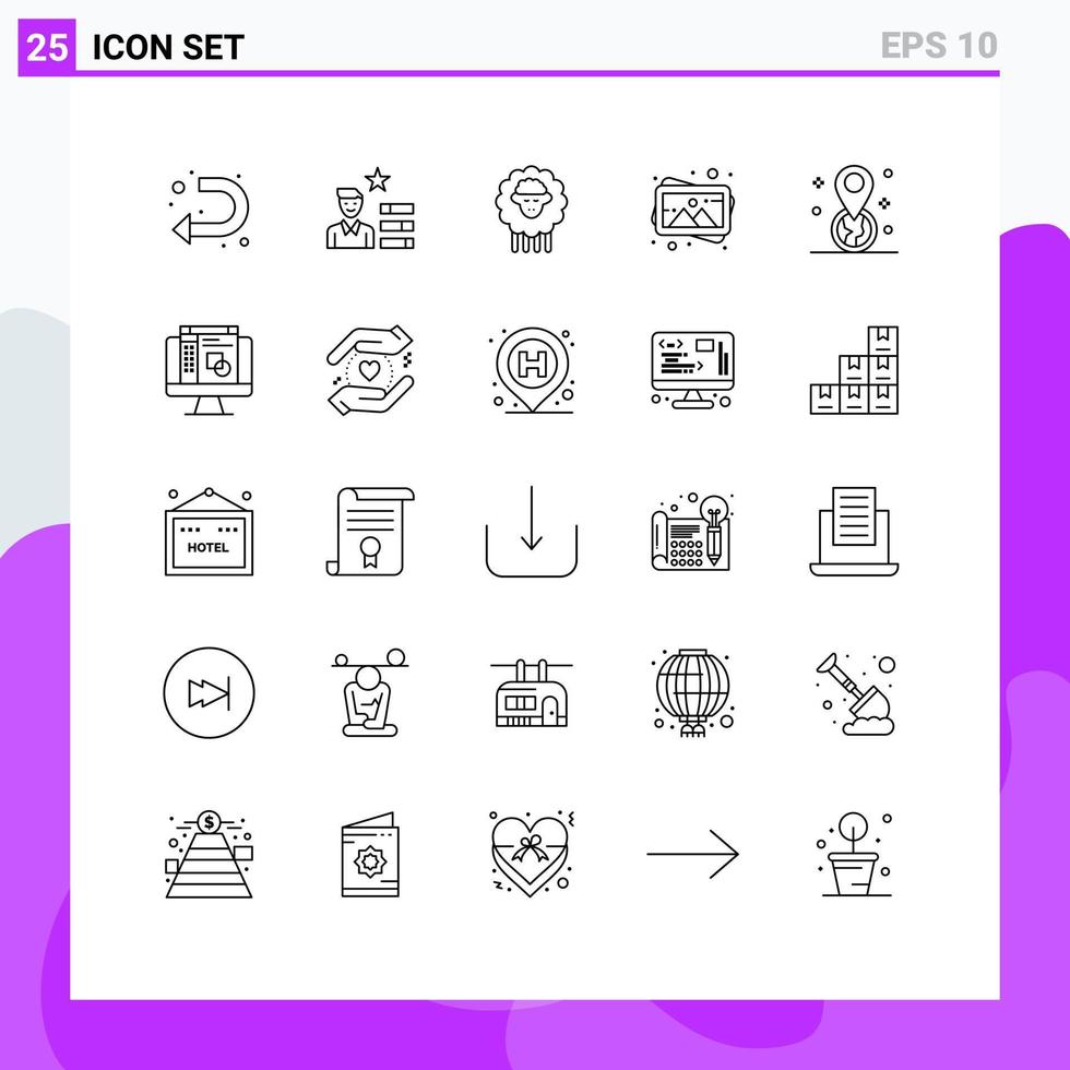 Set of 25 Modern UI Icons Symbols Signs for gps photo mutton painting art Editable Vector Design Elements