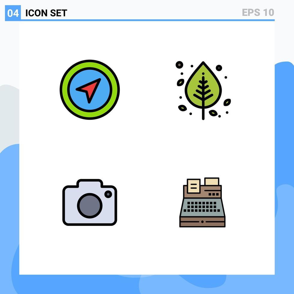 Set of 4 Vector Filledline Flat Colors on Grid for location twitter pin leaf picture Editable Vector Design Elements