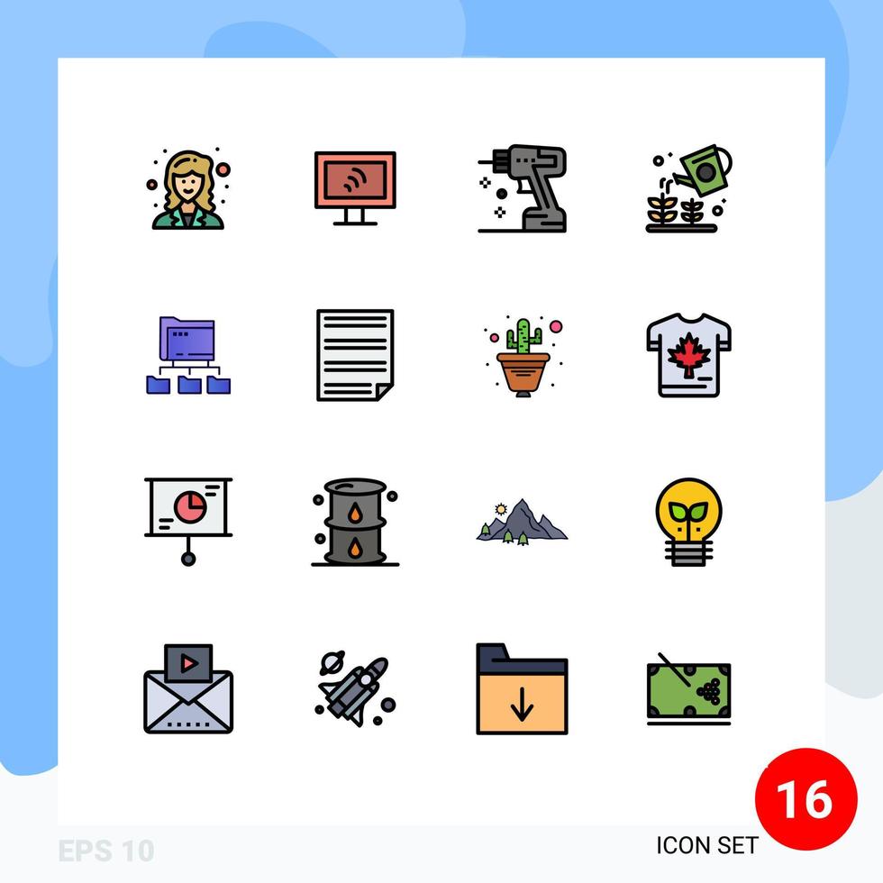 conjunto de 16 iconos de interfaz de usuario modernos signos de símbolos para la carpeta de red perforar elementos de diseño de vectores creativos editables de jardín más rociador