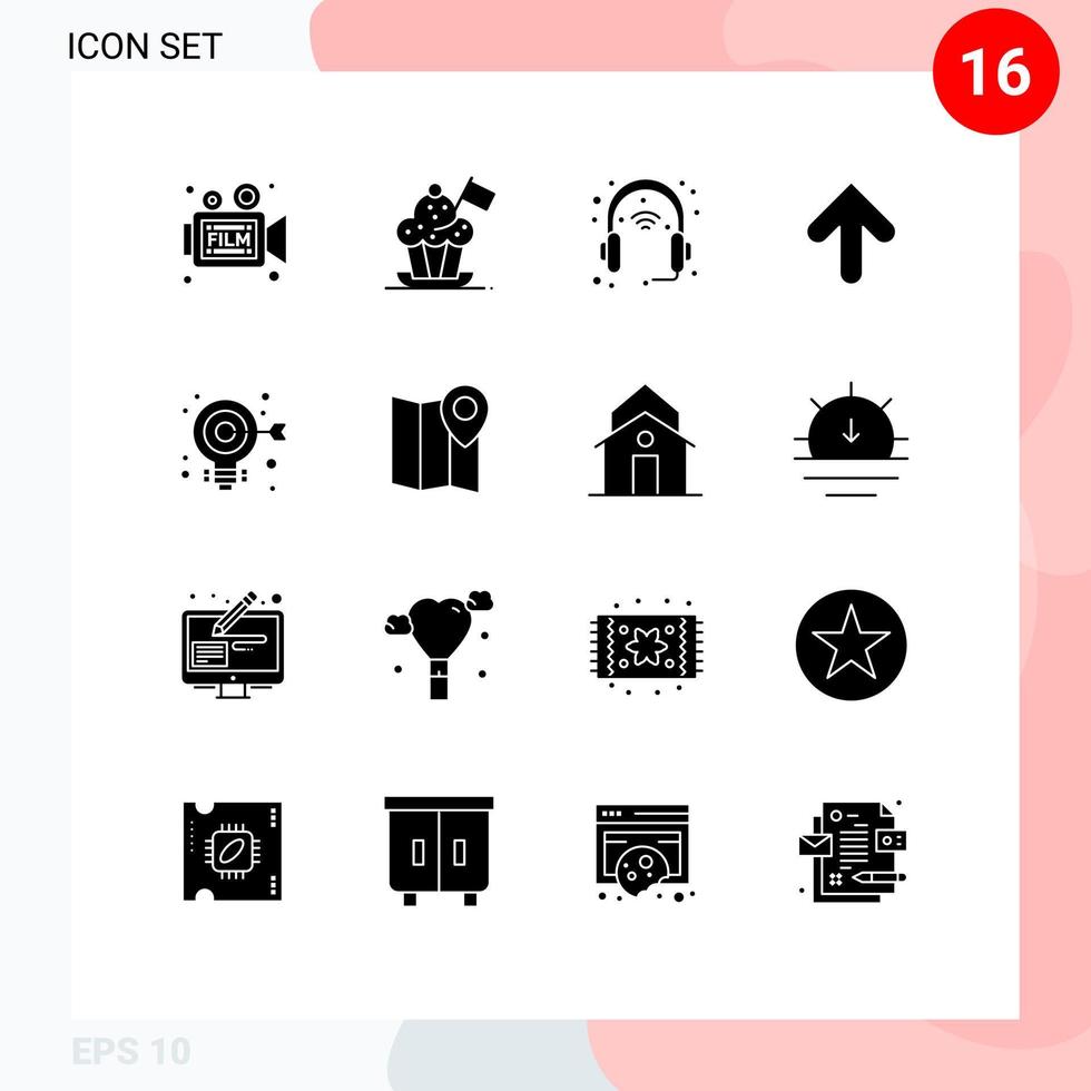 16 Universal Solid Glyphs Set for Web and Mobile Applications up arrow cooker hat set head Editable Vector Design Elements