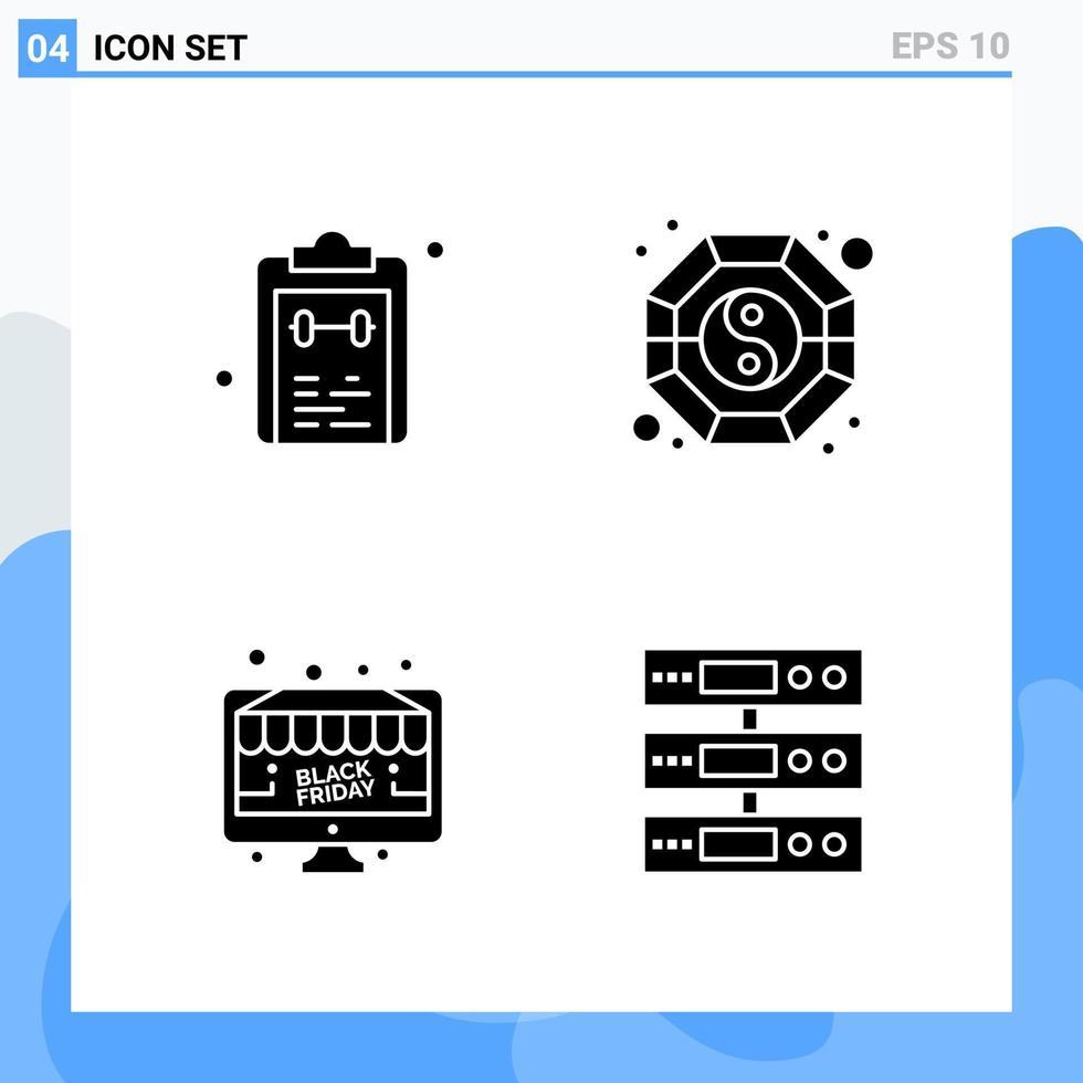 Modern 4 solid style icons Glyph Symbols for general use Creative Solid Icon Sign Isolated on White Background 4 Icons Pack Creative Black Icon vector background