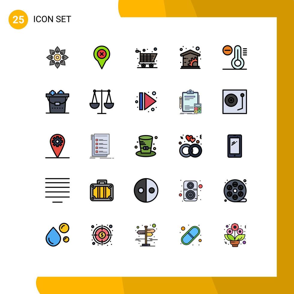 25 Filled line Flat Color concept for Websites Mobile and Apps decrease management location home shopping Editable Vector Design Elements