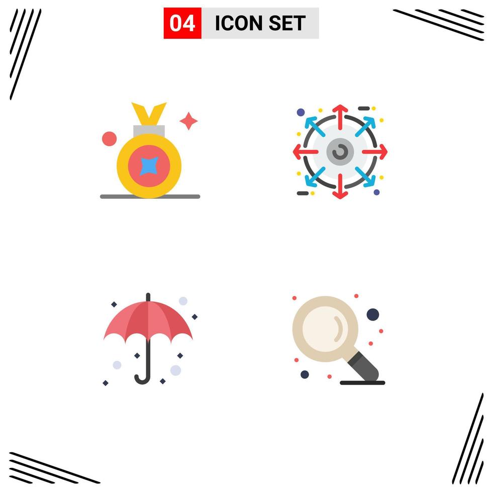 Mobile Interface Flat Icon Set of 4 Pictograms of award umbrella badge package wet Editable Vector Design Elements