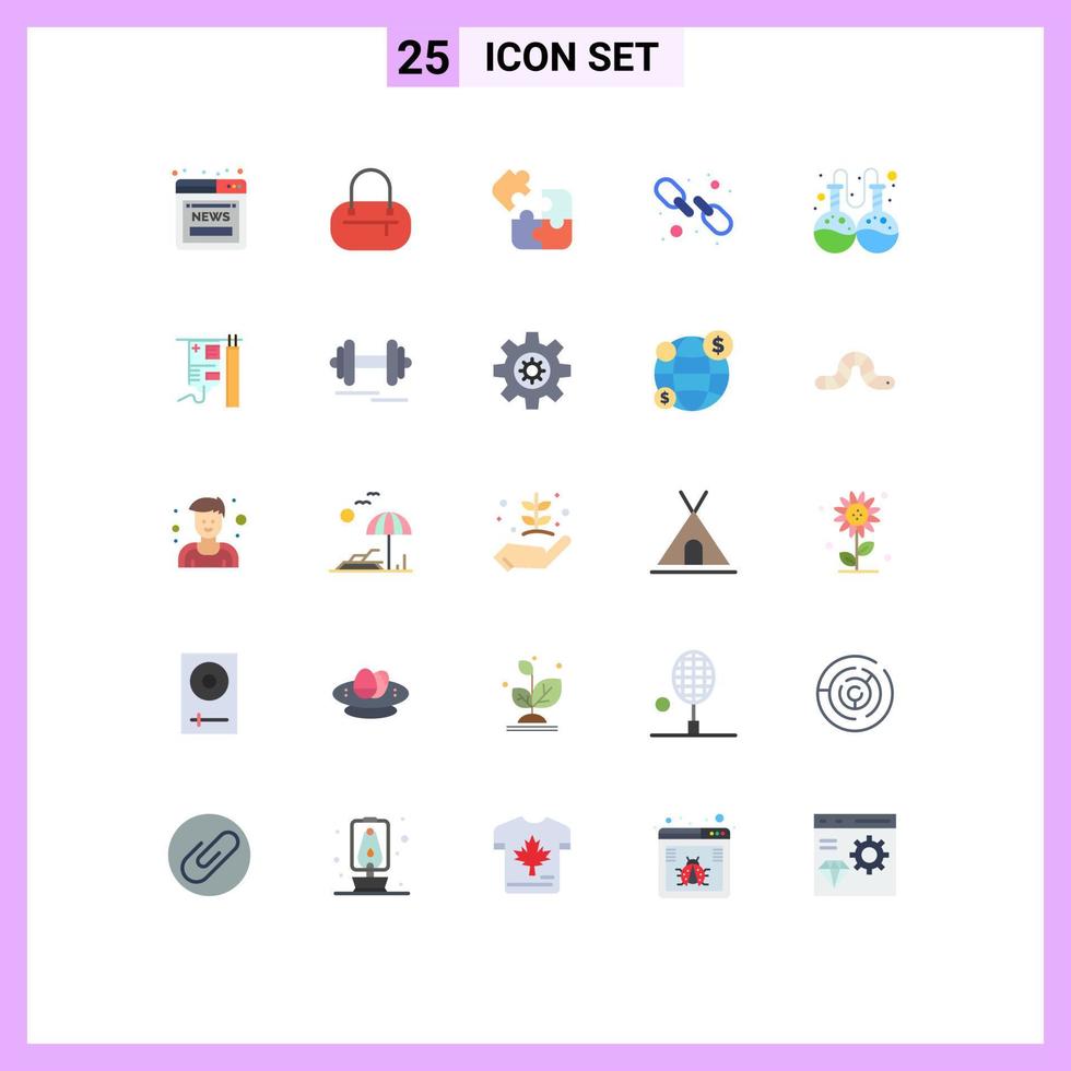 Modern Set of 25 Flat Colors Pictograph of research flask logic web link link Editable Vector Design Elements