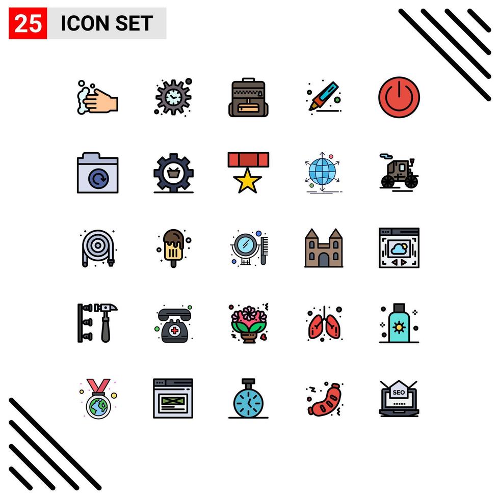 Pack of 25 creative Filled line Flat Colors of ui on education off marker Editable Vector Design Elements