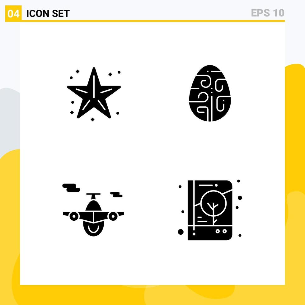 4 Thematic Vector Solid Glyphs and Editable Symbols of beach holiday star decoration plane Editable Vector Design Elements