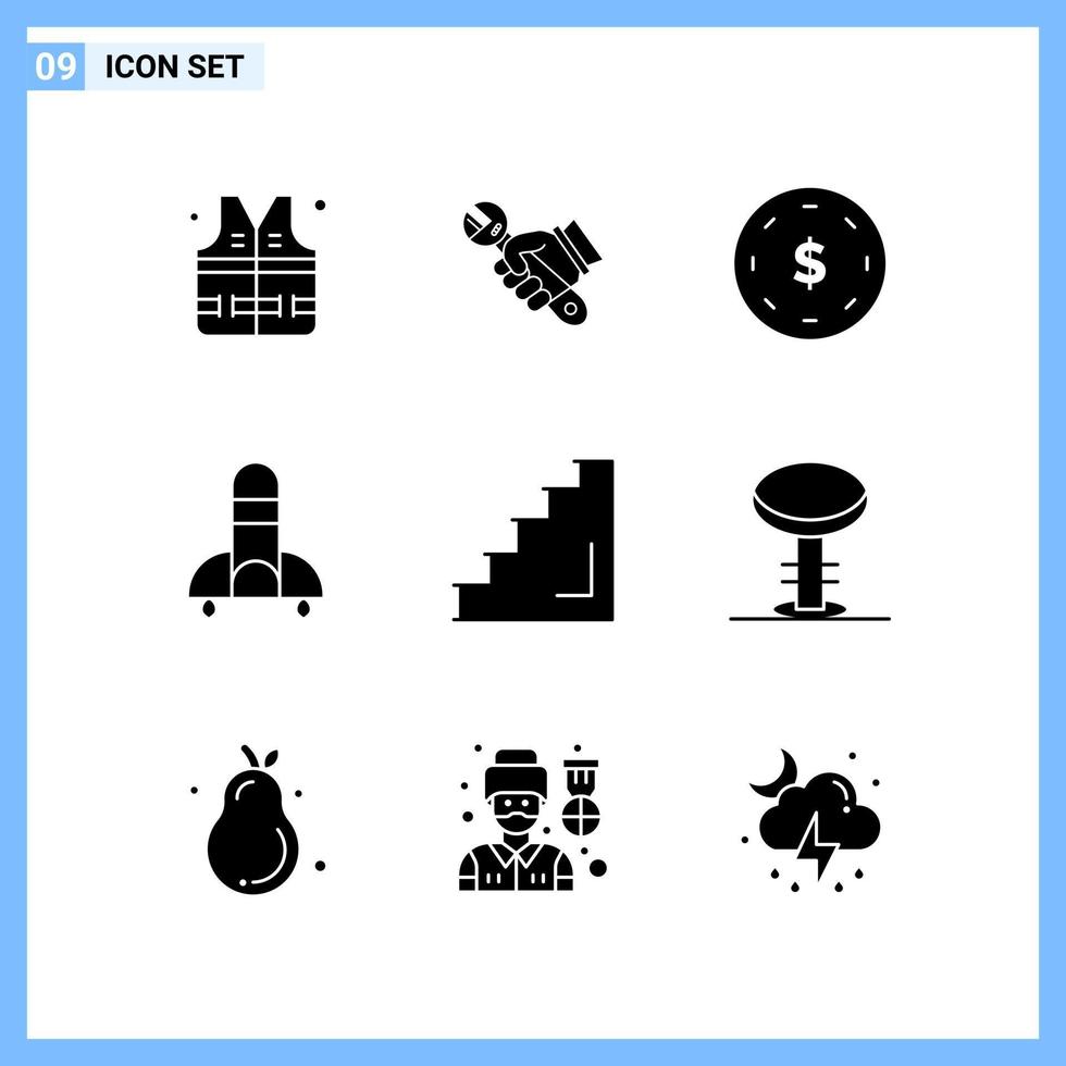 9 Icons Solid style Creative Glyph Symbols Black Solid Icon Sign Isolated on White Background Creative Black Icon vector background