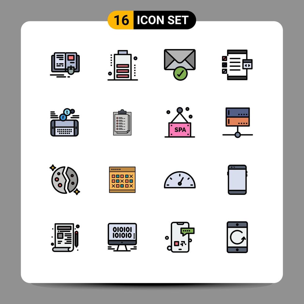 Set of 16 Modern UI Icons Symbols Signs for social mobile sent device develop Editable Creative Vector Design Elements
