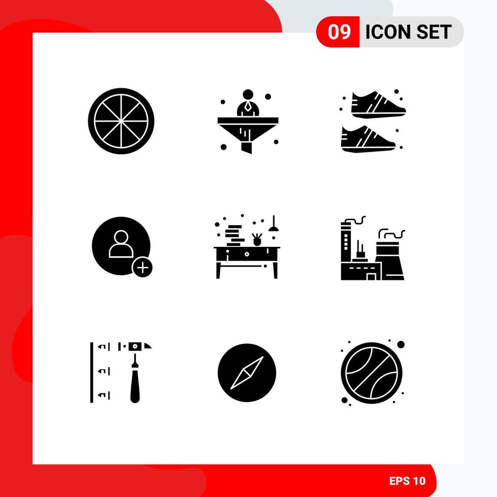 Editable Vector Line Pack of 9 Simple Solid Glyphs of office desk equipment book contact Editable Vector Design Elements