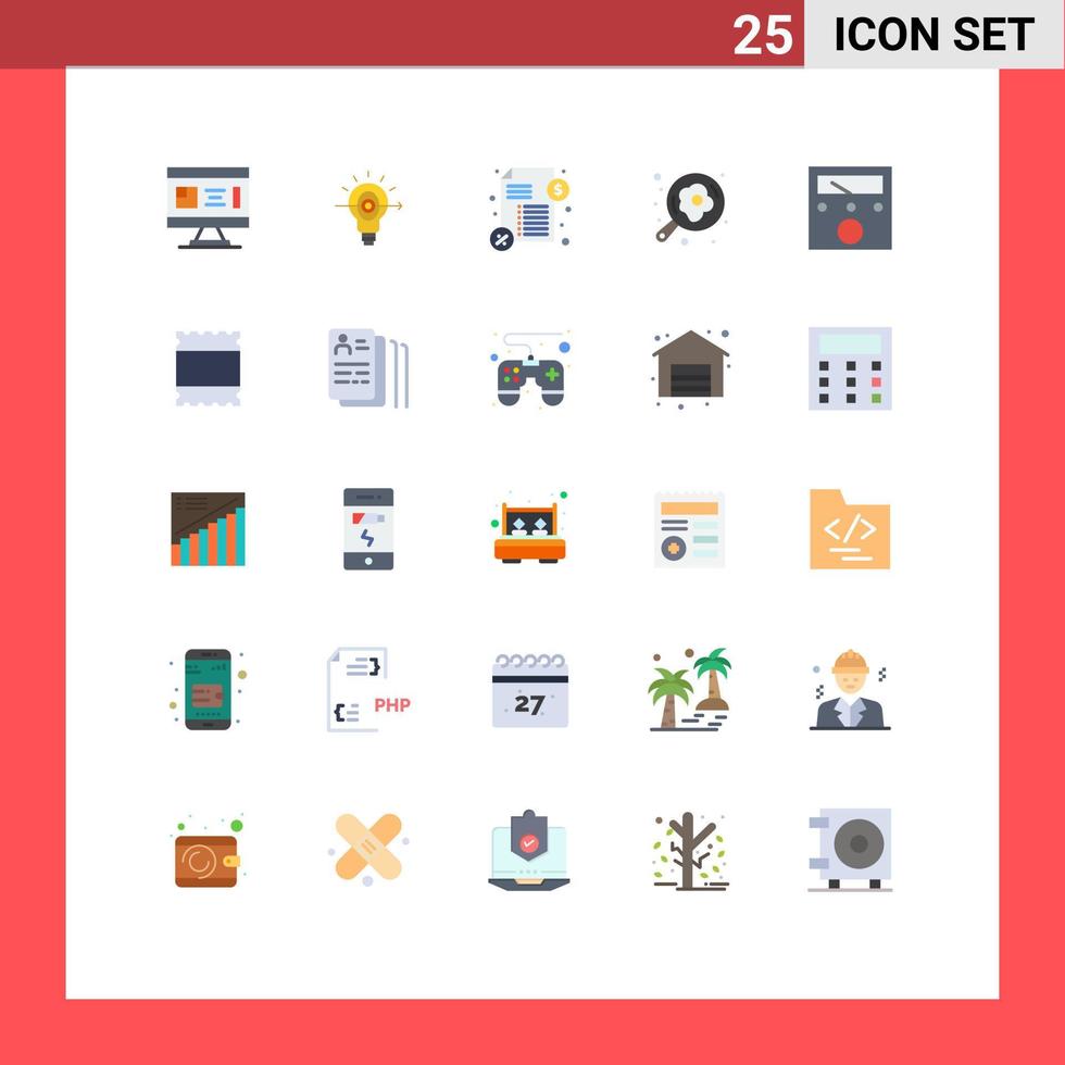 25 User Interface Flat Color Pack of modern Signs and Symbols of meter egg business pan camping Editable Vector Design Elements