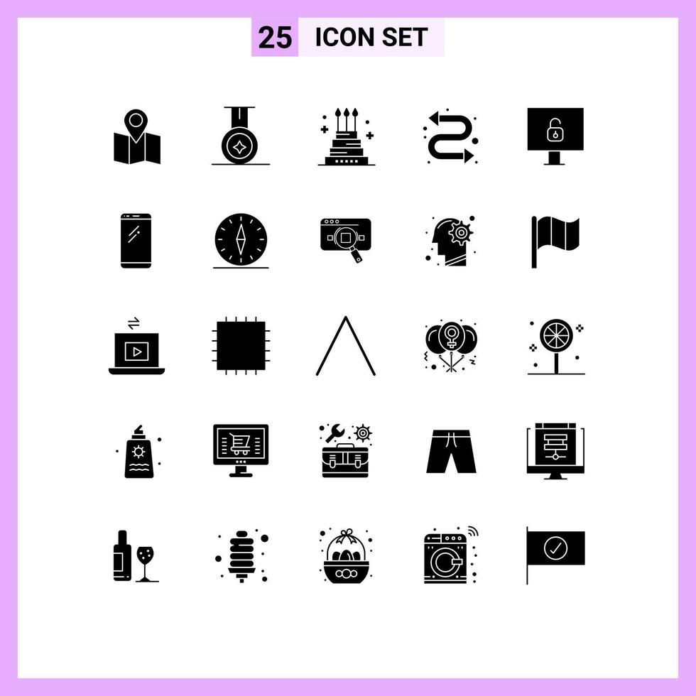 User Interface Pack of 25 Basic Solid Glyphs of smart phone security giant lock watch kit Editable Vector Design Elements
