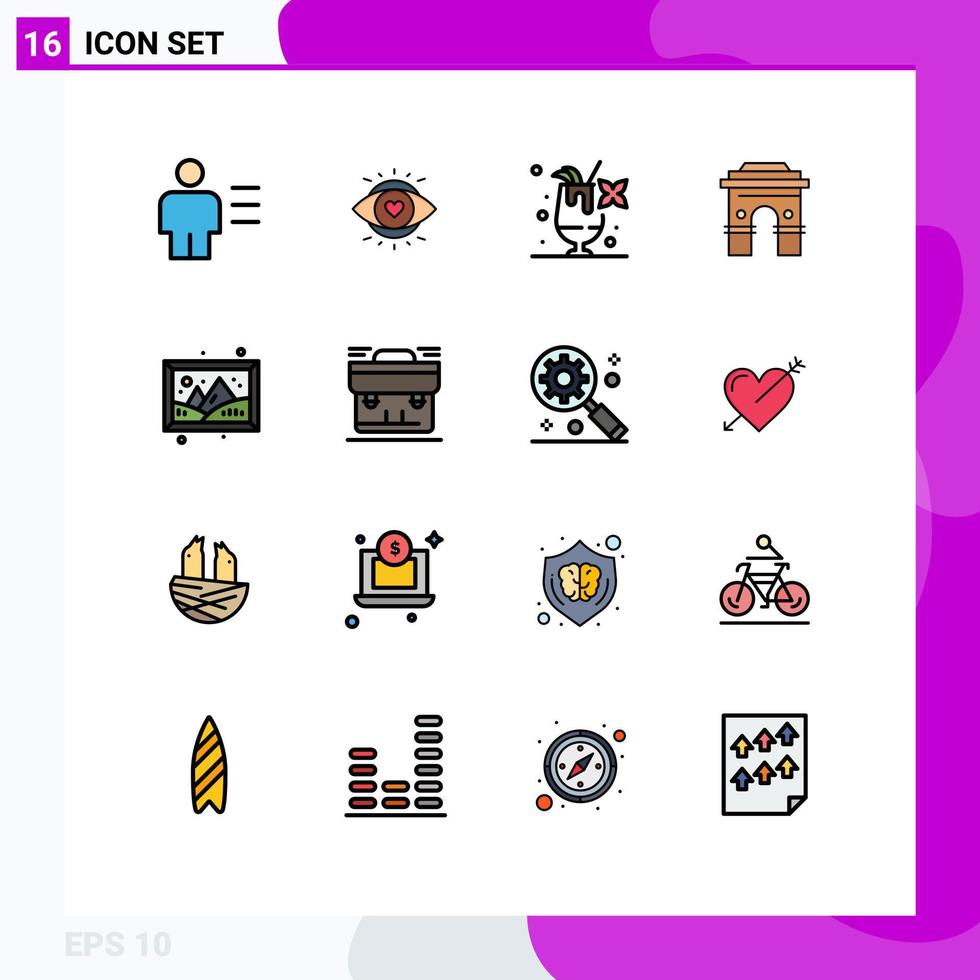 Set of 16 Modern UI Icons Symbols Signs for srilanka india light hinduism culture Editable Creative Vector Design Elements