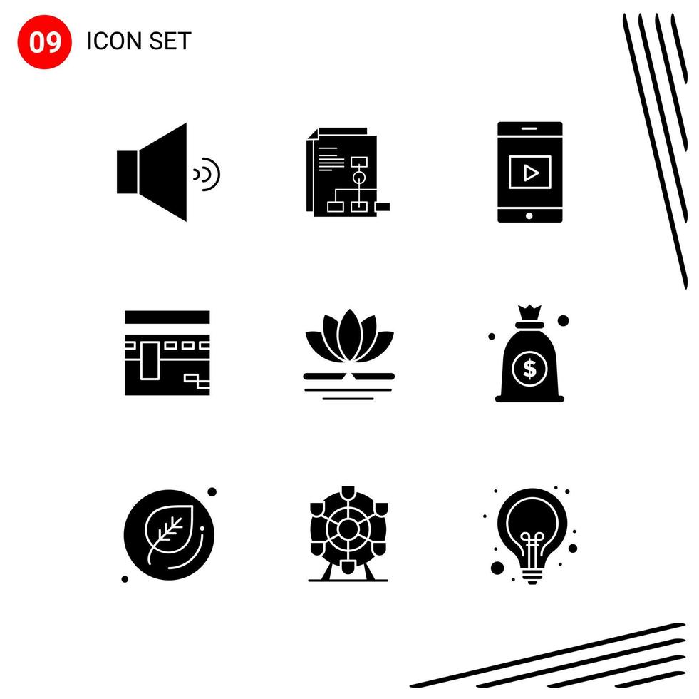 Collection of 9 Vector Icons in solid style Pixle Perfect Glyph Symbols for Web and Mobile Solid Icon Signs on White Background 9 Icons Creative Black Icon vector background