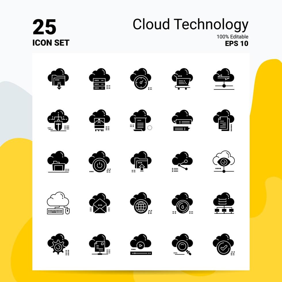 25 Cloud Technology Icon Set 100 Editable EPS 10 Files Business Logo Concept Ideas Solid Glyph icon design vector