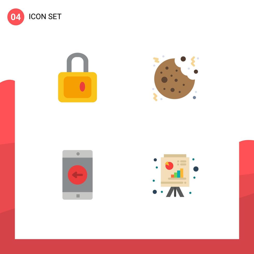 4 Universal Flat Icon Signs Symbols of lock mobile application christmas sweet analytics Editable Vector Design Elements