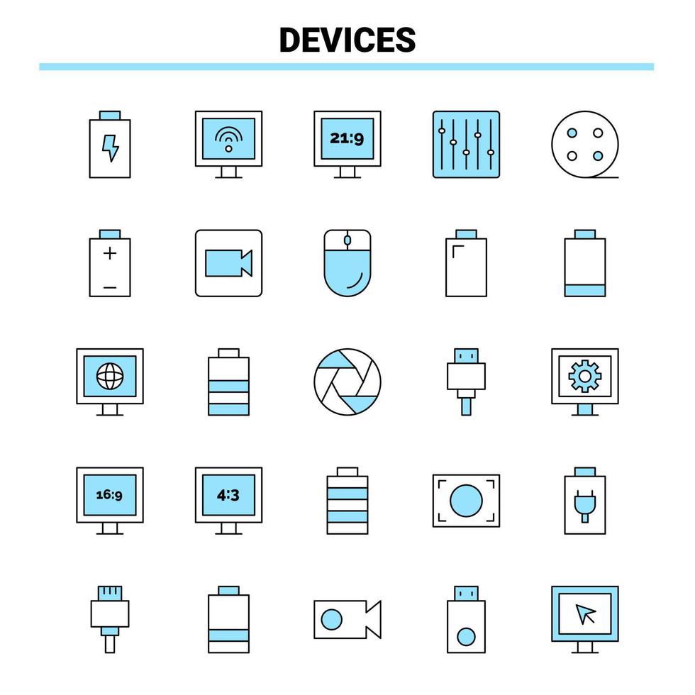 25 Devices Black and Blue icon Set Creative Icon Design and logo template Creative Black Icon vector background