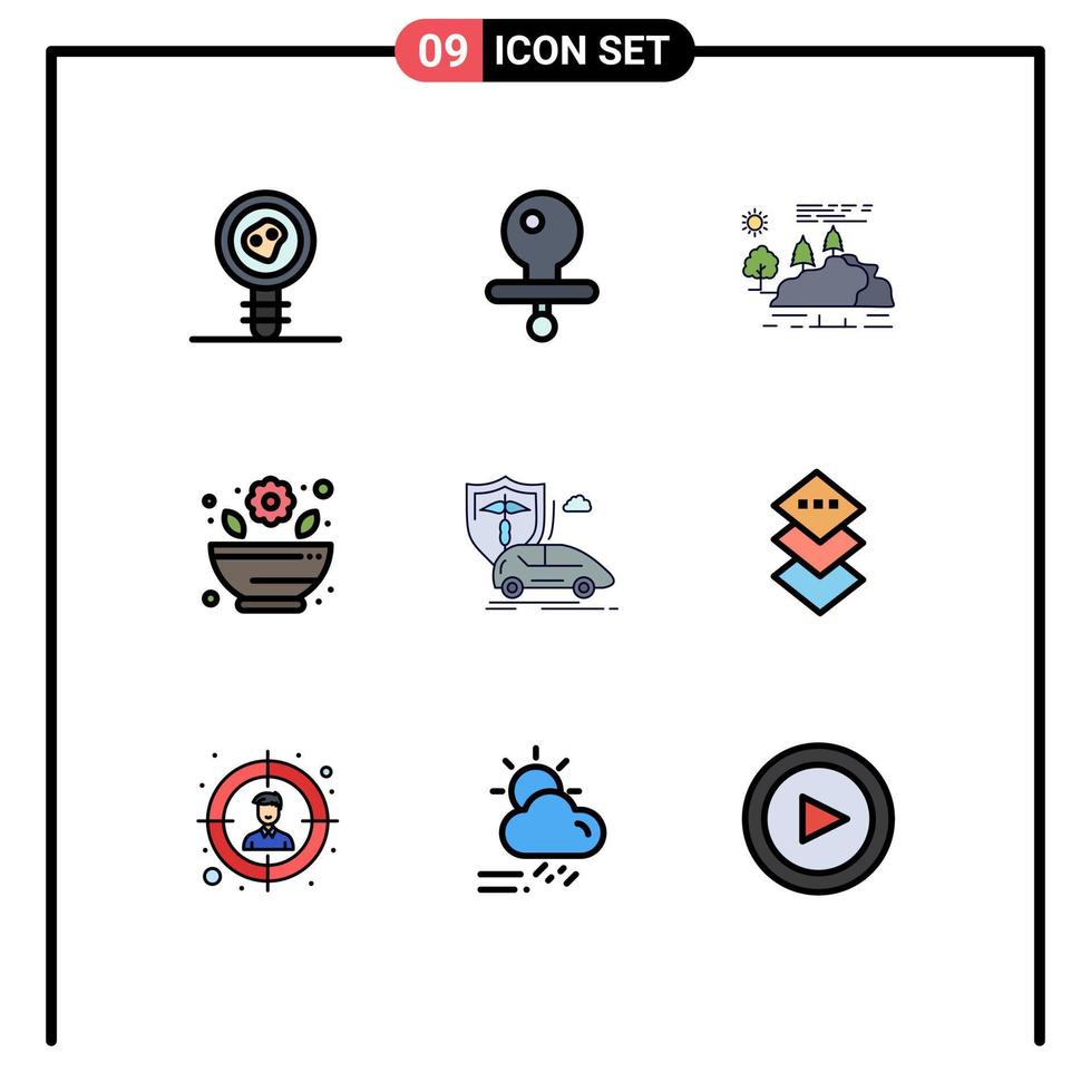 Set of 9 Modern UI Icons Symbols Signs for insurance car landscape rx mortar Editable Vector Design Elements