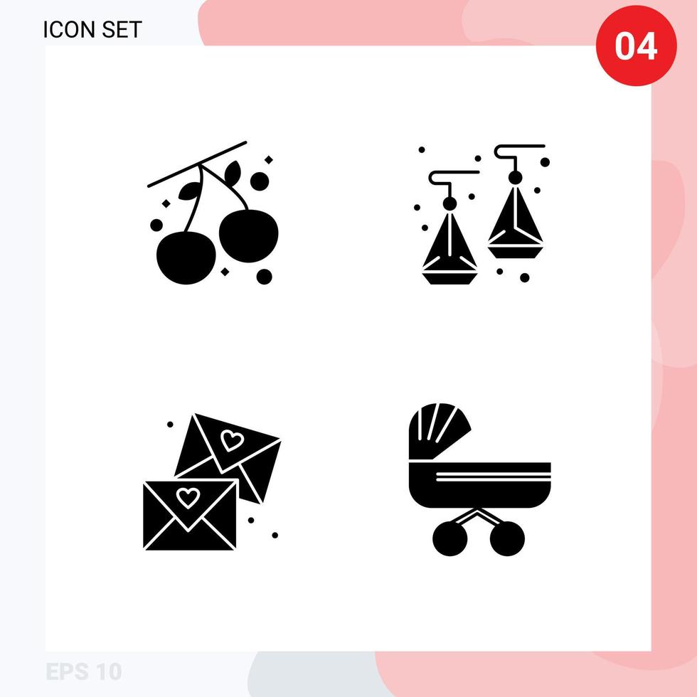 grupo de 4 glifos sólidos modernos establecidos para pendientes de boda de bayas elementos de diseño de vectores editables para bebés por correo electrónico