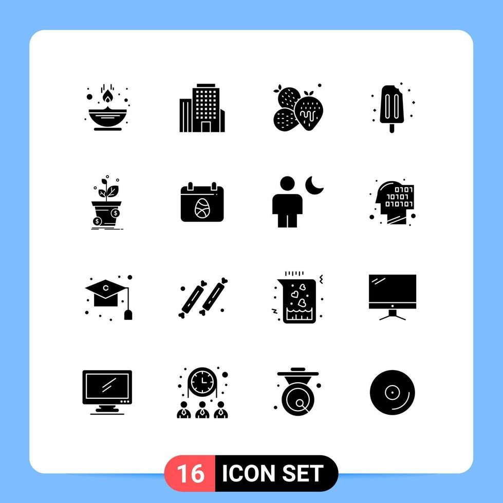 Pictogram Set of 16 Simple Solid Glyphs of pot dollar food sweet ice cream Editable Vector Design Elements