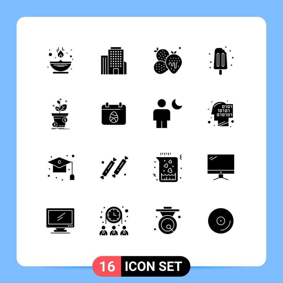 conjunto de pictogramas de 16 glifos sólidos simples de elementos de diseño de vectores editables de helado dulce de alimentos en dólares