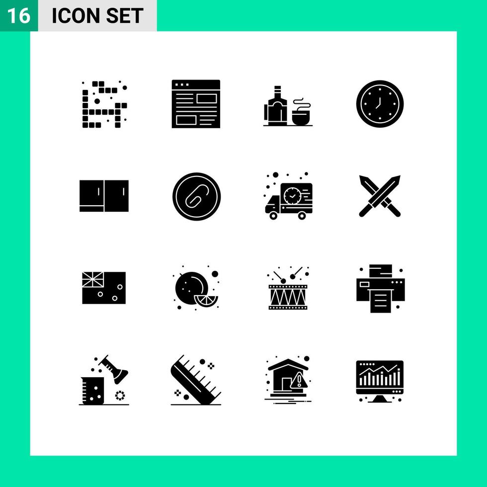 Stock Vector Icon Pack of 16 Line Signs and Symbols for cabinet time tea clock alarm Editable Vector Design Elements
