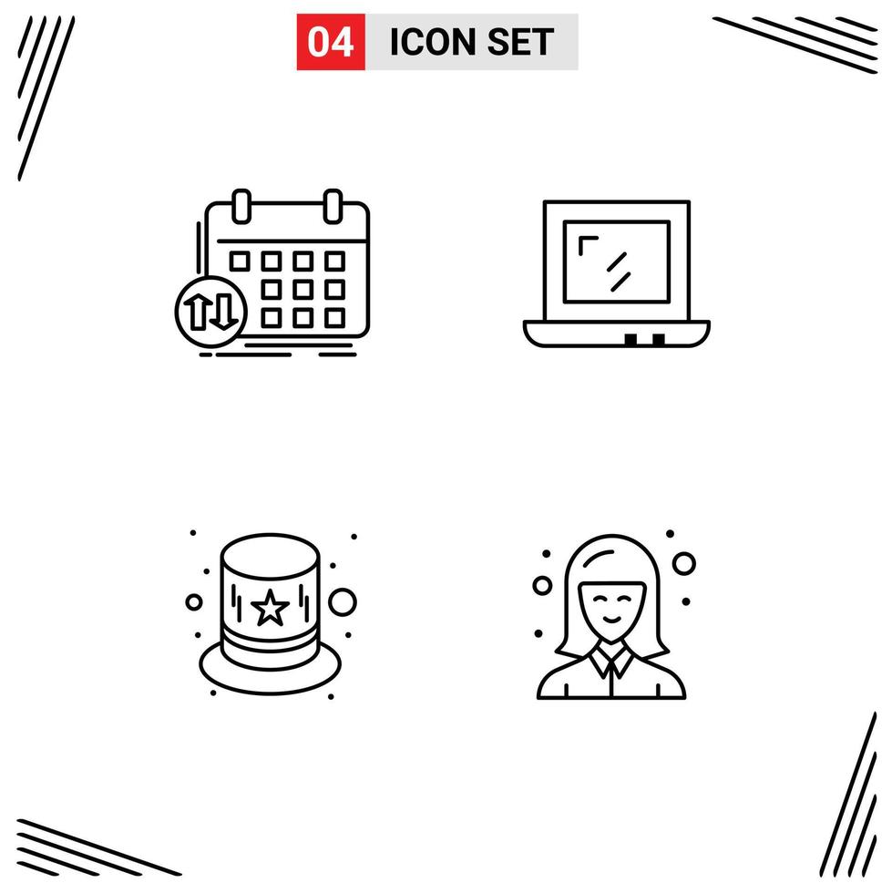 Pictogram Set of 4 Simple Filledline Flat Colors of schedule costume appointment design female Editable Vector Design Elements