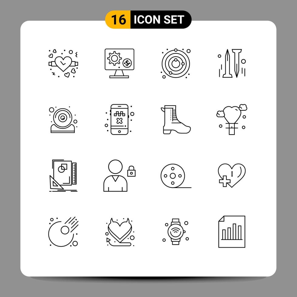 Modern Set of 16 Outlines Pictograph of hardware hardware money diy universe Editable Vector Design Elements