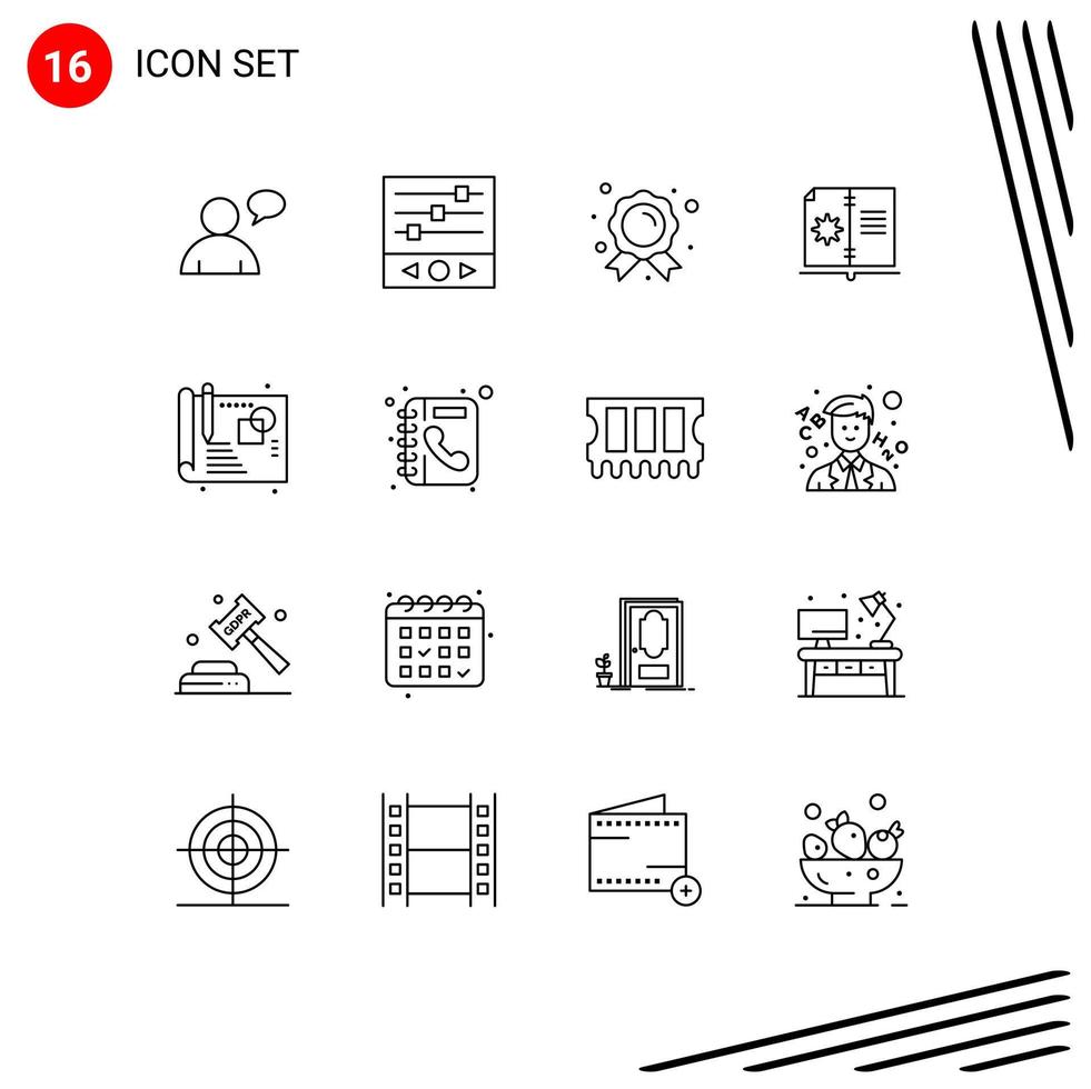 Set of 16 Vector Outlines on Grid for sketch creative badge instruction guide Editable Vector Design Elements