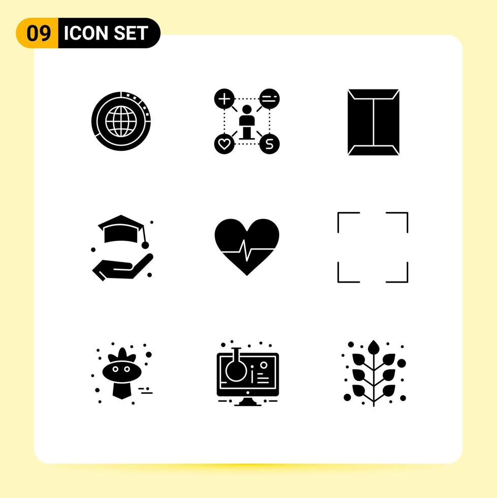 Group of 9 Modern Solid Glyphs Set for education closet talent open window Editable Vector Design Elements