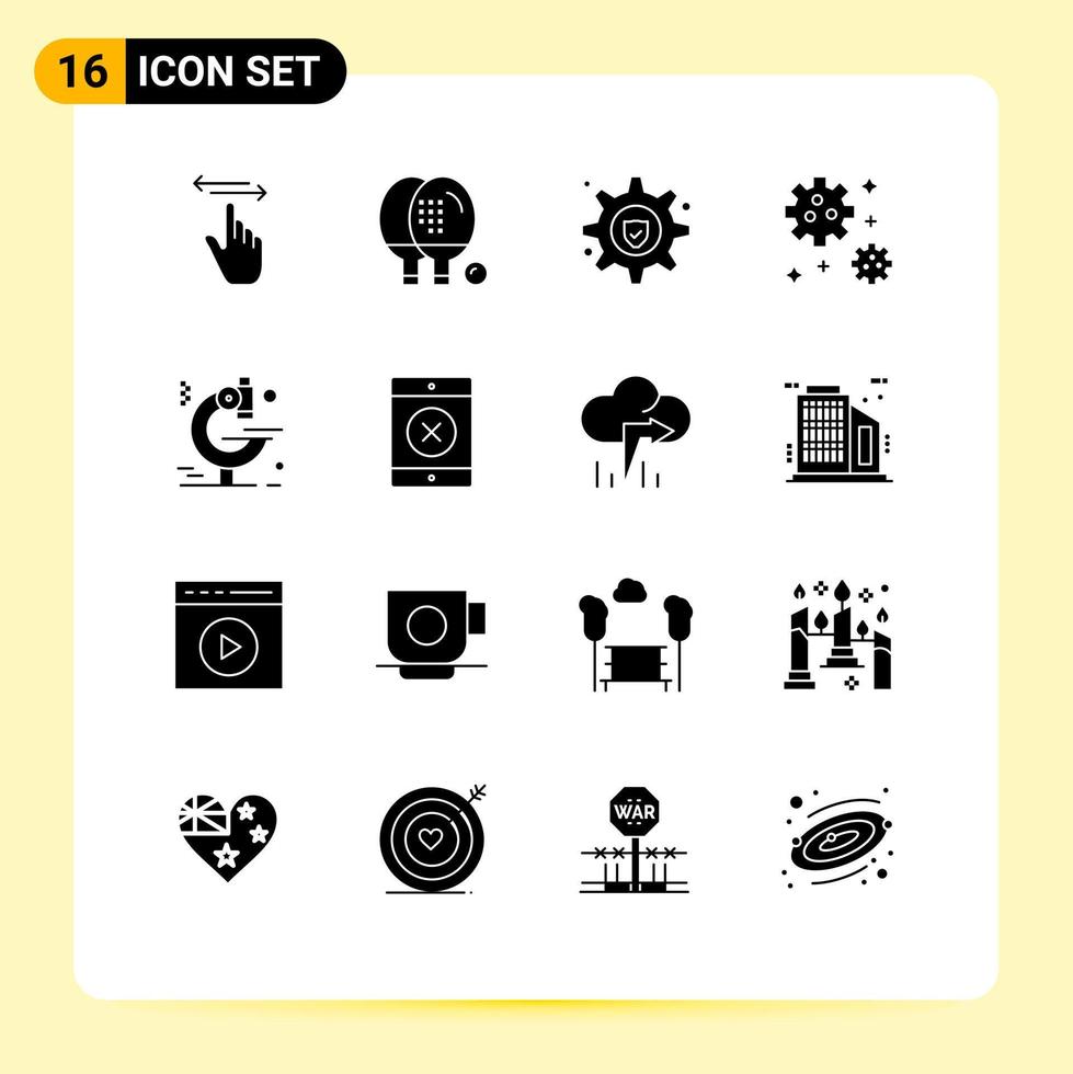 Pictogram Set of 16 Simple Solid Glyphs of microscope space game meteor service Editable Vector Design Elements