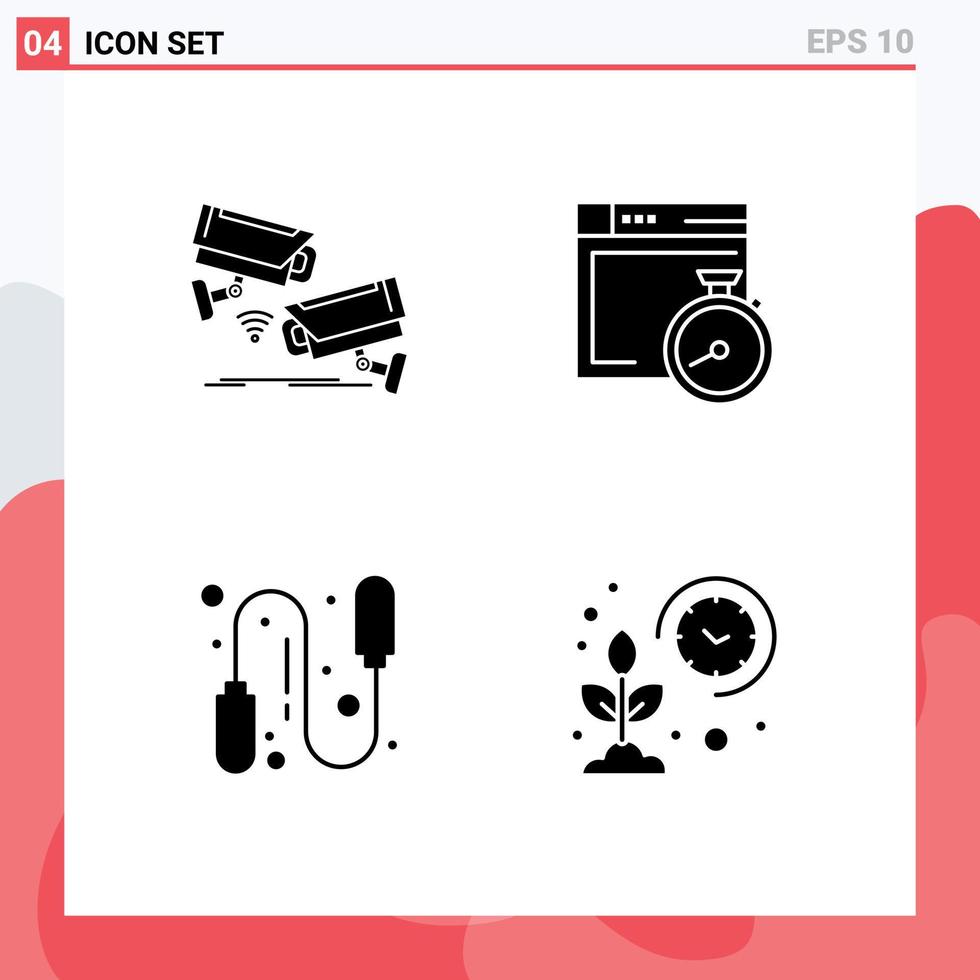 Stock Vector Icon Pack of 4 Line Signs and Symbols for cctv exercise surveillance brower jump rope Editable Vector Design Elements