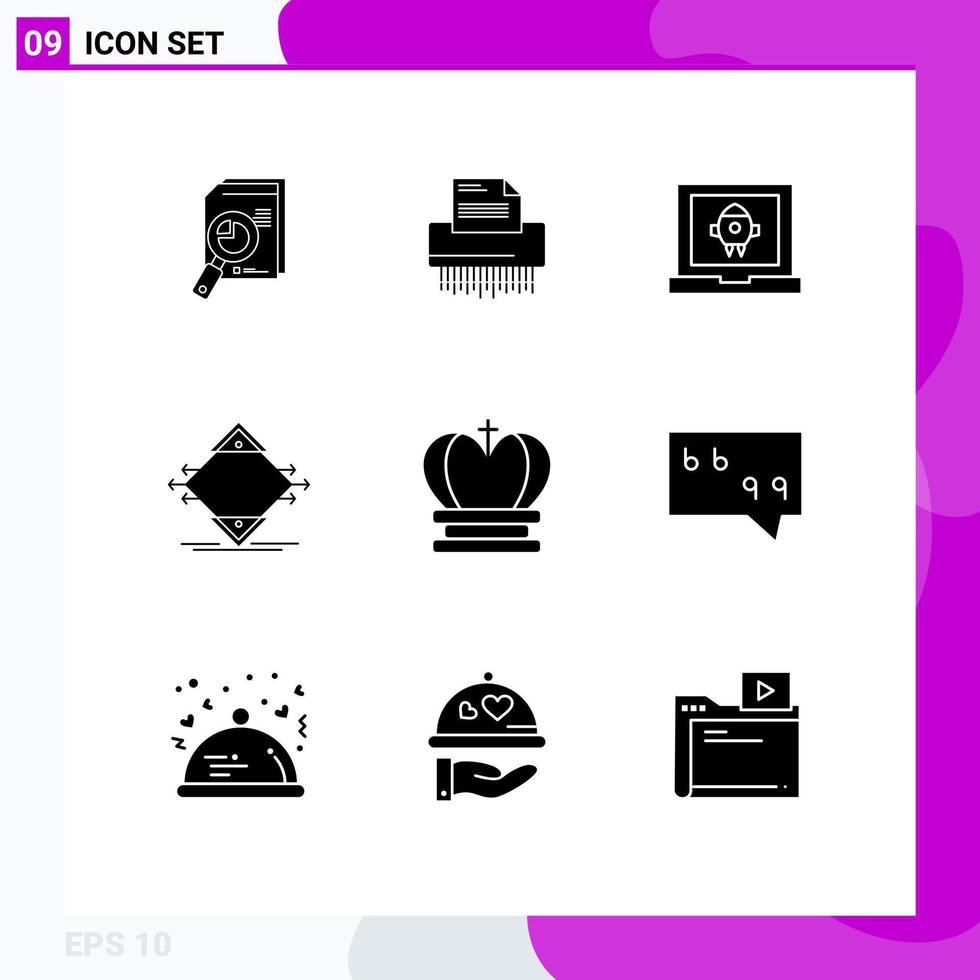 Set of 9 Commercial Solid Glyphs pack for rocket laptop confidential app office Editable Vector Design Elements